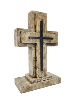 Wooden Pedestal Rugged Cross Metal Decor 5. 5WX3DX9H Rustic Christian Cross