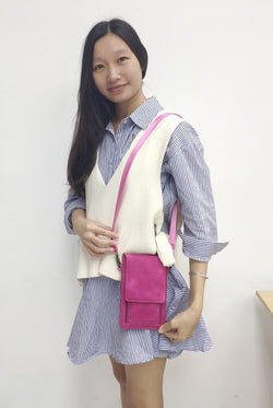 Cell Phone Purse Shoulder Hand Carry Bag Women Girl Pleather Rose Color Handbag