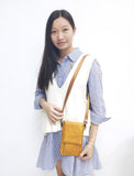 Cell Phone Purse Shoulder Hand Carry Bag Women Girl Pleather Tan Color Handbag