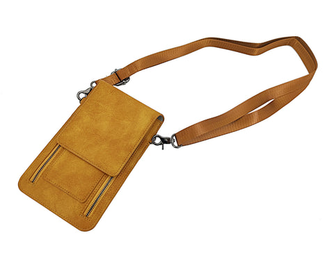 Cell Phone Purse Shoulder Hand Carry Bag Women Girl Pleather Tan Color Handbag