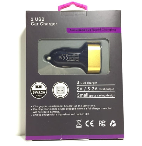 Car Multipurpose 3 USB AC/DC Charger Adapter Samsung Galaxy Andriod iPhone 15372
