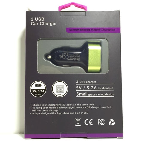 Car Multipurpose 3 USB AC/DC Charger Adapter Samsung Galaxy Andriod iPhone 15372