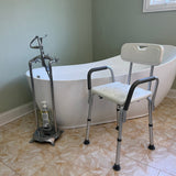 Shower Chair Bathroom Seat With Padded Armrests And Backrest Load 350 Pounds