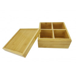 FixtureDisplays® Bamboo Box 7X7X4" with 4 Cell Removable Partition Storage Condiment Tray with Lid 15438