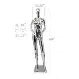 FixtureDisplays® Female Adult Full Body Mannequine Manikin Chrome Plated Finish Body Form Fashion Store Retail Window Dress Form Size 4-6 Bust 31 Waist 24" Hip 34" 15545