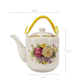 Small 2 Liter Ceramic Porcelain Teapot Tea Kettle with Floral Design, 8X6X7 Not for Stove Top 15550