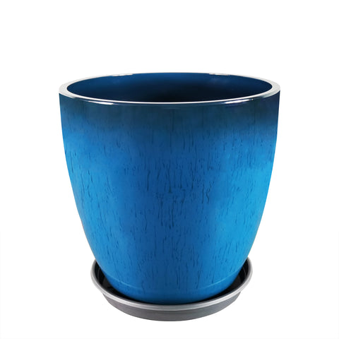 resin planter with saucer Garden Planter 12" Planter Resin Glazed Faux Ceramic Flower Pots Sauce – FixtureDisplays