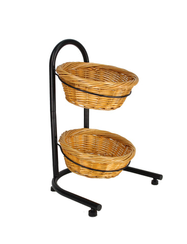 2 Tier Basket Stand, Sign Clips, Wicker   Black 15640