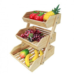 FixtureDisplays? Bamboo Fruit Basket, 3 Tier Fruit Holder for Kitchen Countertop, Fruit Organizer for Kitchen Counter, Vegetable Storage Stand, 15 mm Thickness (Self-Assembly) 15664