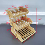 FixtureDisplays? Bamboo Fruit Basket, 3 Tier Fruit Holder for Kitchen Countertop, Fruit Organizer for Kitchen Counter, Vegetable Storage Stand, 15 mm Thickness (Self-Assembly) 15664