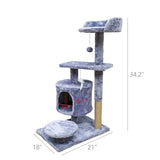 21X18X34.2" Cat Tree Condo Furniture Sisal-Covered Scratching Posts Plush Condo Grey 15735