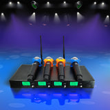 4 Channel Wireless Microphone System 4 Handheld Black Mic Karaoke DJ Singing  15743