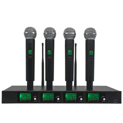 4 Channel Wireless Microphone System 4 Handheld Black Mic Karaoke DJ Singing  15743