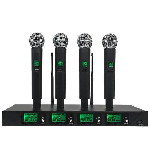 4 Channel Wireless Microphone System 4 Handheld Black Mic Karaoke DJ S –  FixtureDisplays