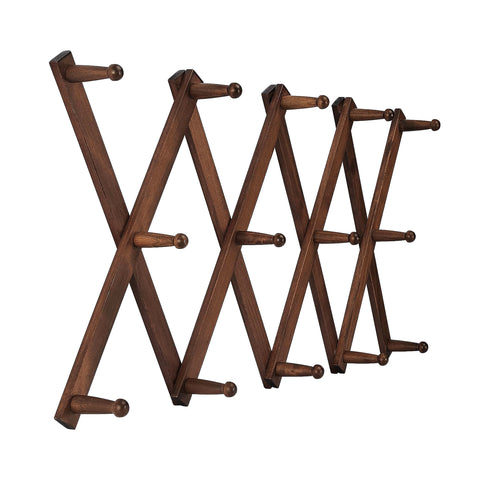 Wall Hanger Hat CoatSolid Wood Accordion Wall Rack 14 Pegs Expandable Bag Keys 15745