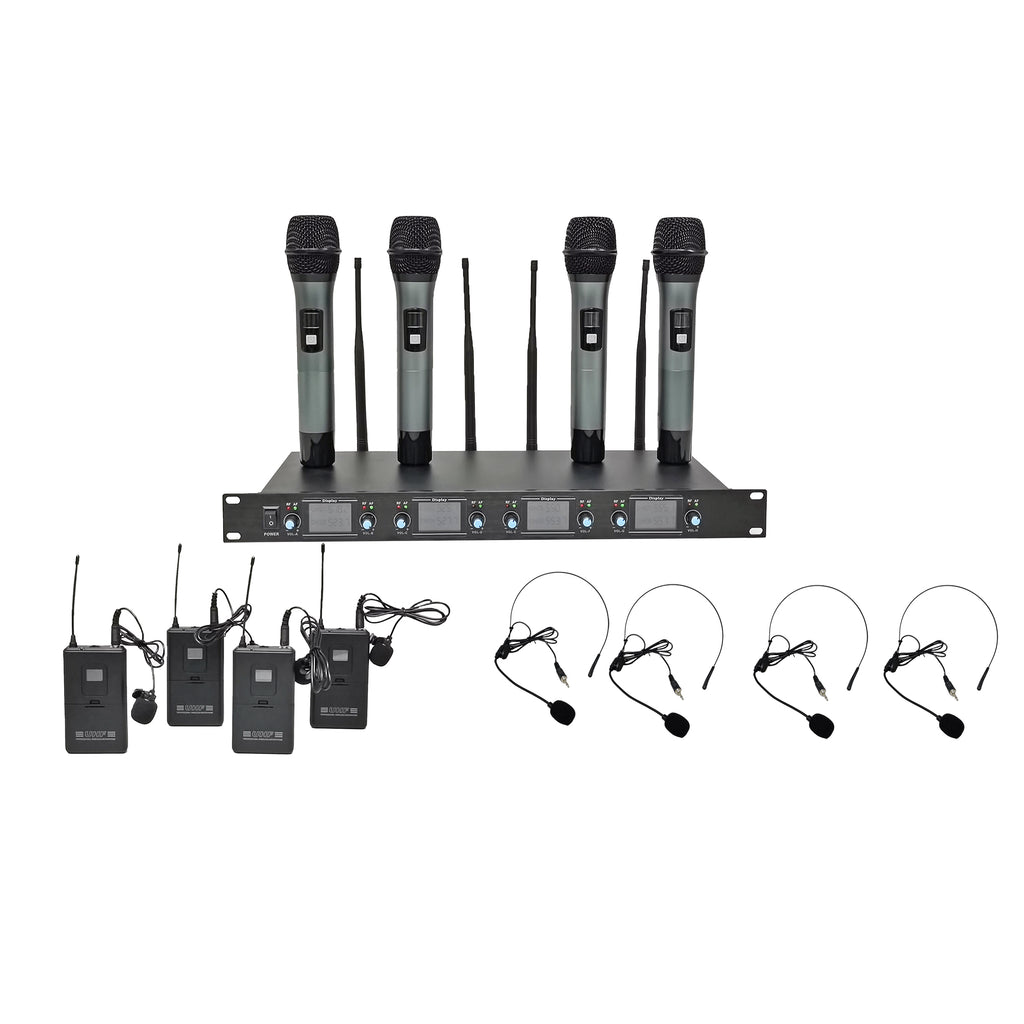 Wireless Microphone 8 Channel Uhf 4 Handheld 4 Headset 4 Lapel 4 Belt ...