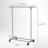 47-78 Adjusable Length 43-66" Height Garment Rack Mobile Stainless Steel Clothes 15790