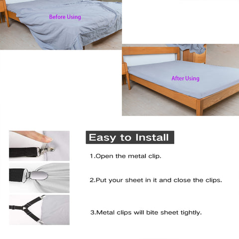 4 Pcs Nonslip Bed Sheet Straps Elastic Fasteners with Metal Clips Fitt –  FixtureDisplays