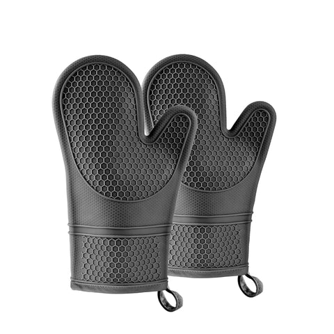 Silicone Oven Mitts Heat Resistant Gloves Quilted Lining Waterproof Baking Grill 15799