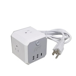 3" Mini Power Strip 3 AC Outlets 2 USB 1 Type C Port Fast Charge 6'ExtensionCord 15805