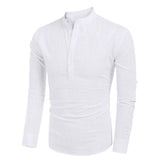 Size XL Men's Casual Cotton Linen Button Down Henley Shirt Lightweight White 15814-XL