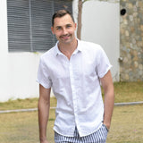Men's Casual Cotton Linen Button Down Shirt Short Sleeve Airy 3.8 Oz Size M 15829-WHITE-M