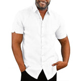 Men's Casual Cotton Linen Button Down Shirt Short Sleeve Airy 3.8 Oz Size XL 15829-WHITE-XL