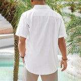 Men's Casual Cotton Linen Button Down Shirt Short Sleeve Airy 3.8 Oz Size XL 15829-WHITE-XL