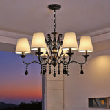 Black 6-Light Wrought Iron Chandelier Farmhouse Crystal Pendant Lamp 15866