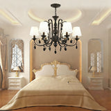 Black 6-Light Wrought Iron Chandelier Farmhouse Crystal Pendant Lamp 15866