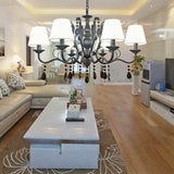 Black 6-Light Wrought Iron Chandelier Farmhouse Crystal Pendant Lamp 15866