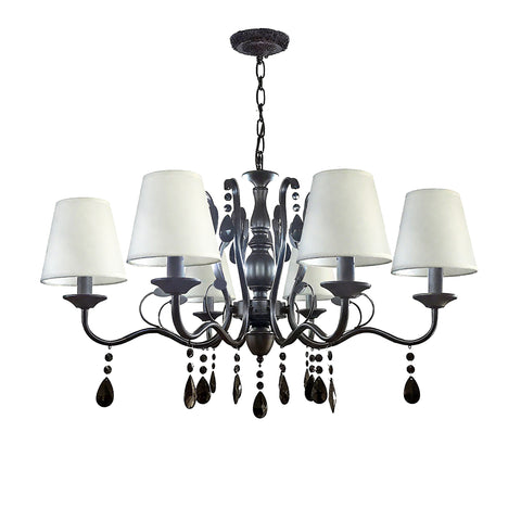 Black 6-Light Wrought Iron Chandelier Farmhouse Crystal Pendant Lamp 15866
