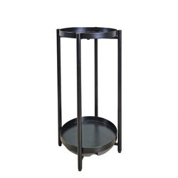 10.5x10.5x23.2" Round Black Plant Stand Riser Two Tier, 9" Trays Weighted Bottom 15878