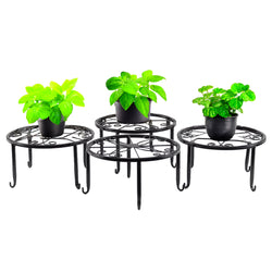 Set of Four Identical 9 X 9 X 5" Metal Plant Stands for Flower Pot Riser 15882-Black