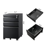 3 Drawer Office Mobile Metal File Cabinet with Lock, 15.7 X 19.7 X 23.6", Black 15898