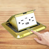 Pop Up Floor Electrical Outlet Stainless Steel Box Gold Cover With USB & Type C 15952