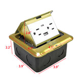 Pop Up Floor Electrical Outlet Stainless Steel Box Gold Cover With USB & Type C 15952