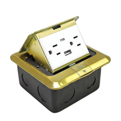 Pop Up Floor Electrical Outlet Stainless Steel Box Gold Cover With USB & Type C 15952