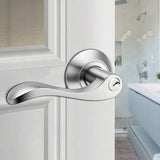 Entry Door Handle with Lock and Key, Matte Nickel Wave Door Lever, Zinc Alloy 15964-Locking Entry Door Knob