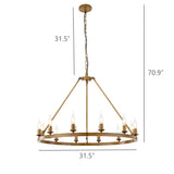 31.5 Inch Round Wagon Wheel Light,Imitated Wood Chandelier, 12 Lights, Farmhouse 15984