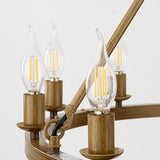 31.5 Inch Round Wagon Wheel Light,Imitated Wood Chandelier, 12 Lights, Farmhouse 15984