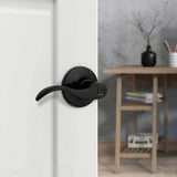 Entry Door Handle with Lock and Key, Matte Black Wave Door Lever, Zinc Alloy 15990-2