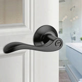 Entry Door Handle with Lock and Key, Matte Black Wave Door Lever, Zinc Alloy 15990-2
