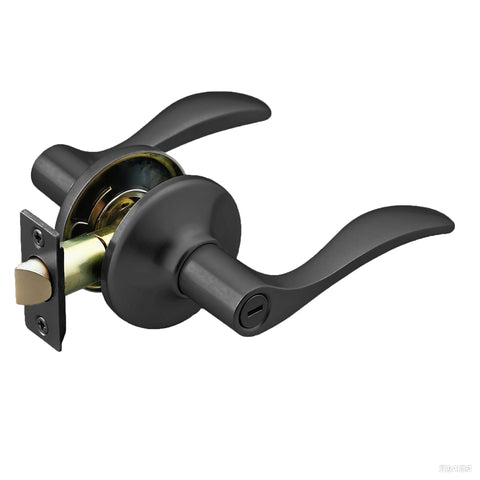 Entry Door Handle with Lock and Key, Matte Black Wave Door Lever, Zinc Alloy 15990-2