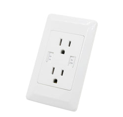 Dual USB White Charger with 15A Duplex Tamper Resistant Receptacle 15990