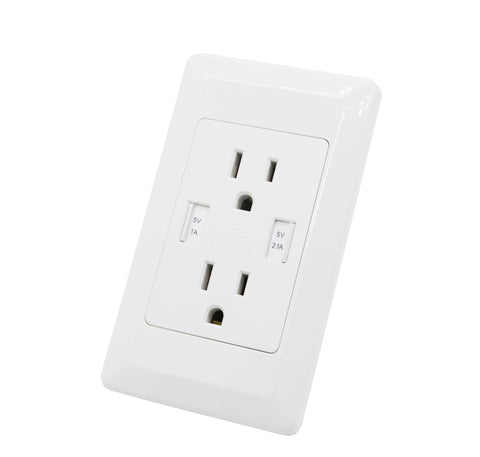 Dual USB White Charger with 15A Duplex Tamper Resistant Receptacle 15990