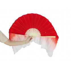 FixtureDisplays® Red & White Hand Made Belly Dance Silk Bamboo Long Fan Veils 16124