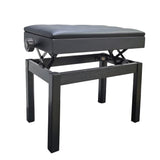 Adjustable Black Piano Bench Faux Leather Wooden Piano Stool with Padded Cushion 16132