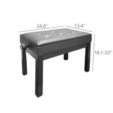 Adjustable Black Piano Bench Faux Leather Wooden Piano Stool with Padded Cushion 16132