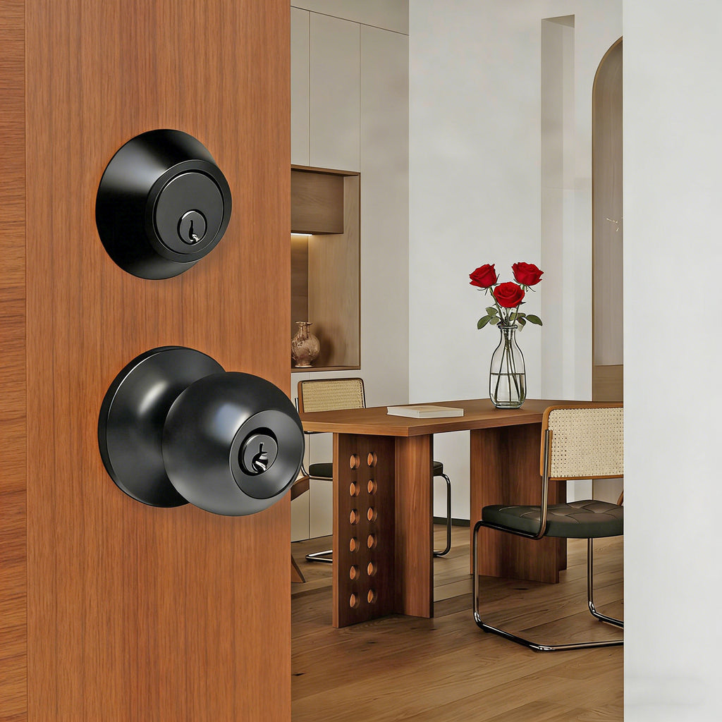 Matte Black Entry Door Lock Ball Handle Keyed Lock Stainless Steel Ext ...